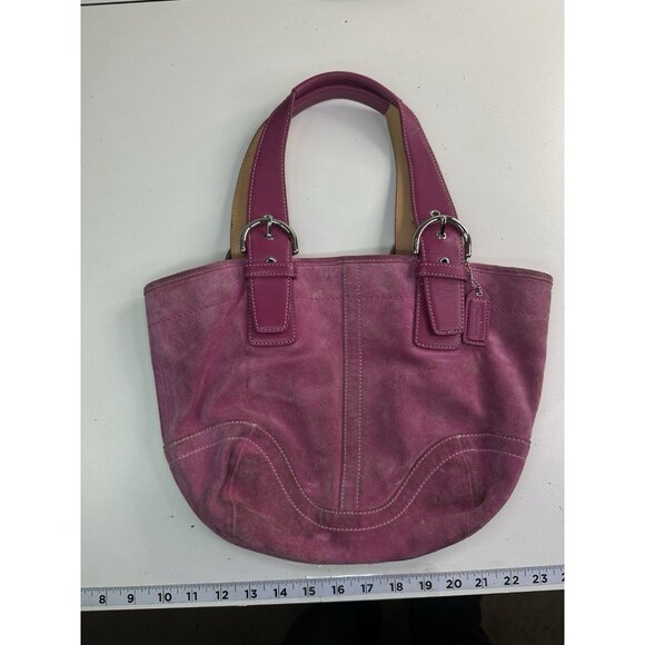 WORN / CLEANING Vintage Y2K Coach 9522 Soho Pink Suede Shoulder Bag Purse - Picture 7 of 12
